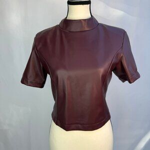 STEVE MADDEN: Burgundy Faux Leather Crop Top – Size Small